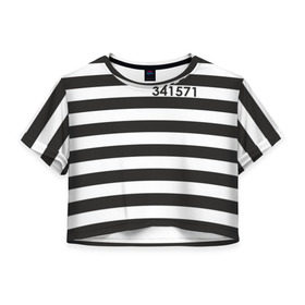 Женская футболка 3D укороченная с принтом Заключенный в Тюмени, 100% полиэстер | круглая горловина, длина футболки до линии талии, рукава с отворотами | заключенный | полосатый | тюремная форма | форма