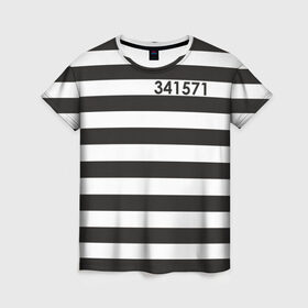 Женская футболка 3D с принтом Заключенный в Тюмени, 100% полиэфир ( синтетическое хлопкоподобное полотно) | прямой крой, круглый вырез горловины, длина до линии бедер | заключенный | полосатый | тюремная форма | форма