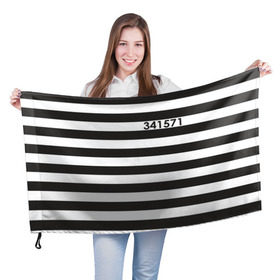 Флаг 3D с принтом Заключенный в Тюмени, 100% полиэстер | плотность ткани — 95 г/м2, размер — 67 х 109 см. Принт наносится с одной стороны | заключенный | полосатый | тюремная форма | форма