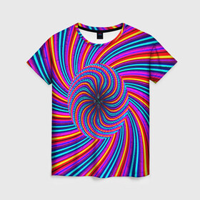 Женская футболка 3D с принтом Радуга в Тюмени, 100% полиэфир ( синтетическое хлопкоподобное полотно) | прямой крой, круглый вырез горловины, длина до линии бедер | краска | линии | цветные