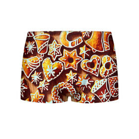 Мужские трусы 3D с принтом Новогоднее печенье в Тюмени, 50% хлопок, 50% полиэстер | классическая посадка, на поясе мягкая тканевая резинка | Тематика изображения на принте: оранжевый | печенье | сладости | хлебные