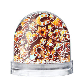 Водяной шар с принтом Новогоднее печенье в Тюмени, Пластик | Изображение внутри шара печатается на глянцевой фотобумаге с двух сторон | оранжевый | печенье | сладости | хлебные