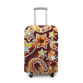 Чехол для чемодана 3D с принтом Новогоднее печенье в Тюмени, 86% полиэфир, 14% спандекс | двустороннее нанесение принта, прорези для ручек и колес | оранжевый | печенье | сладости | хлебные