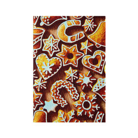 Обложка для паспорта матовая кожа с принтом Новогоднее печенье в Тюмени, натуральная матовая кожа | размер 19,3 х 13,7 см; прозрачные пластиковые крепления | Тематика изображения на принте: оранжевый | печенье | сладости | хлебные
