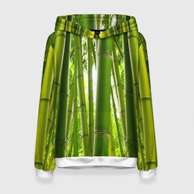 Женская толстовка 3D с принтом Бамбук в Тюмени, 100% полиэстер  | двухслойный капюшон со шнурком для регулировки, мягкие манжеты на рукавах и по низу толстовки, спереди карман-кенгуру с мягким внутренним слоем. | бамбук | зеленая | растения