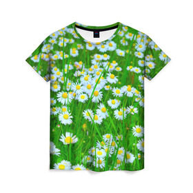 Женская футболка 3D с принтом Ромашки в Тюмени, 100% полиэфир ( синтетическое хлопкоподобное полотно) | прямой крой, круглый вырез горловины, длина до линии бедер | поле | природа | ромашка | цветы
