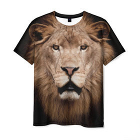 Мужская футболка 3D с принтом Царь зверей в Тюмени, 100% полиэфир | прямой крой, круглый вырез горловины, длина до линии бедер | власть | дикая кошка | животное | король джунглей | лев | львица | мощь | мудрость | охотник | сила | хитрость | хищник | царь зверей