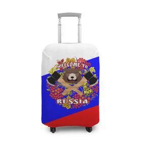Чехол для чемодана 3D с принтом Добро пожаловать в Россию в Тюмени, 86% полиэфир, 14% спандекс | двустороннее нанесение принта, прорези для ручек и колес | russia | welcome | медведь | россия | хохлома