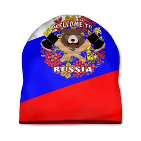 Шапка 3D с принтом Добро пожаловать в Россию в Тюмени, 100% полиэстер | универсальный размер, печать по всей поверхности изделия | russia | welcome | медведь | россия | хохлома