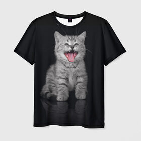 Мужская футболка 3D с принтом Котёнок в Тюмени, 100% полиэфир | прямой крой, круглый вырез горловины, длина до линии бедер | киса | киска | котёнок | котик | котяра | кошак | кошка | маленький | милый | мяу | няша | пушистый | сладкий | смешной | хороший