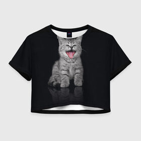 Женская футболка 3D укороченная с принтом Котёнок в Тюмени, 100% полиэстер | круглая горловина, длина футболки до линии талии, рукава с отворотами | киса | киска | котёнок | котик | котяра | кошак | кошка | маленький | милый | мяу | няша | пушистый | сладкий | смешной | хороший