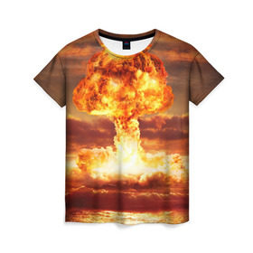 Женская футболка 3D с принтом Атомный взрыв в Тюмени, 100% полиэфир ( синтетическое хлопкоподобное полотно) | прямой крой, круглый вырез горловины, длина до линии бедер | агрессия | атомный взрыв | водородная бомба | вспышка | гриб | огонь | пламя | ударная волна | уничтожение | урон | ядерный удар
