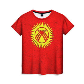Женская футболка 3D с принтом Киргизия в Тюмени, 100% полиэфир ( синтетическое хлопкоподобное полотно) | прямой крой, круглый вырез горловины, длина до линии бедер | киргиз | киргизия | киргизский | кыргызстан | национальный | нация | флаг | флаги