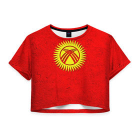 Женская футболка 3D укороченная с принтом Киргизия в Тюмени, 100% полиэстер | круглая горловина, длина футболки до линии талии, рукава с отворотами | киргиз | киргизия | киргизский | кыргызстан | национальный | нация | флаг | флаги