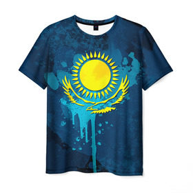Мужская футболка 3D с принтом Казахстан в Тюмени, 100% полиэфир | прямой крой, круглый вырез горловины, длина до линии бедер | казах | казахский | казахстан | национальный | нация | республика | рк | флаг | флаги