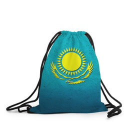 Рюкзак-мешок 3D с принтом Флаг Казахстана в Тюмени, 100% полиэстер | плотность ткани — 200 г/м2, размер — 35 х 45 см; лямки — толстые шнурки, застежка на шнуровке, без карманов и подкладки | казах | казахский | казахстан | национальный | нация | республика | рк | флаг | флаги