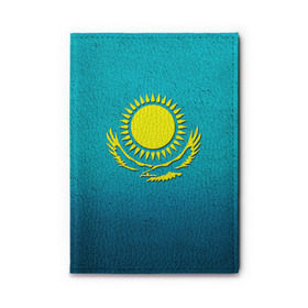 Обложка для автодокументов с принтом Флаг Казахстана в Тюмени, натуральная кожа |  размер 19,9*13 см; внутри 4 больших “конверта” для документов и один маленький отдел — туда идеально встанут права | Тематика изображения на принте: казах | казахский | казахстан | национальный | нация | республика | рк | флаг | флаги