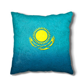 Подушка 3D с принтом Флаг Казахстана в Тюмени, наволочка – 100% полиэстер, наполнитель – холлофайбер (легкий наполнитель, не вызывает аллергию). | состоит из подушки и наволочки. Наволочка на молнии, легко снимается для стирки | казах | казахский | казахстан | национальный | нация | республика | рк | флаг | флаги