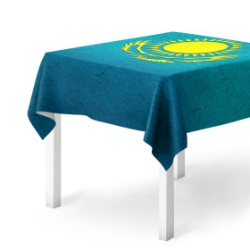 Скатерть 3D с принтом Флаг Казахстана в Тюмени, 100% полиэстер (ткань не мнется и не растягивается) | Размер: 150*150 см | казах | казахский | казахстан | национальный | нация | республика | рк | флаг | флаги