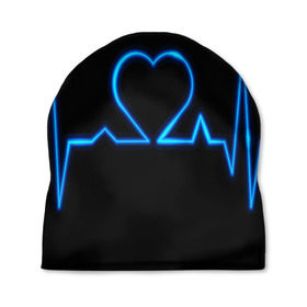 Шапка 3D с принтом Ритм сердца в Тюмени, 100% полиэстер | универсальный размер, печать по всей поверхности изделия | ритм | сердце | синяя | черная | электро