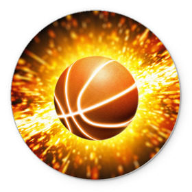 Коврик круглый с принтом Баскетбольный мяч в Тюмени, резина и полиэстер | круглая форма, изображение наносится на всю лицевую часть | взрыв | искры | огонь | пламя