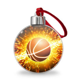 Ёлочный шар с принтом Баскетбольный мяч в Тюмени, Пластик | Диаметр: 77 мм | взрыв | искры | огонь | пламя