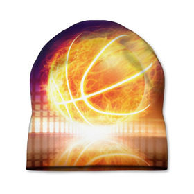 Шапка 3D с принтом Огненный мяч в Тюмени, 100% полиэстер | универсальный размер, печать по всей поверхности изделия | streetball | баскетбол | взрыв | искры | любимая игра | моя жизнь | мяч | огонь | пламя | развлечение | страсть | тренировка | увлечение | хобби