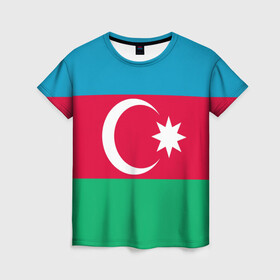 Женская футболка 3D с принтом Азербайджан в Тюмени, 100% полиэфир ( синтетическое хлопкоподобное полотно) | прямой крой, круглый вырез горловины, длина до линии бедер | страна | флаг
