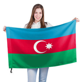Флаг 3D с принтом Азербайджан в Тюмени, 100% полиэстер | плотность ткани — 95 г/м2, размер — 67 х 109 см. Принт наносится с одной стороны | страна | флаг