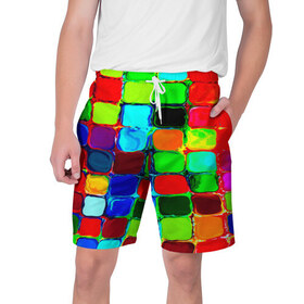 Мужские шорты 3D с принтом Кубики в Тюмени,  полиэстер 100% | прямой крой, два кармана без застежек по бокам. Мягкая трикотажная резинка на поясе, внутри которой широкие завязки. Длина чуть выше колен | квадрат | краска | кубики | текстуры