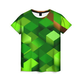 Женская футболка 3D с принтом Minecraft в Тюмени, 100% полиэфир ( синтетическое хлопкоподобное полотно) | прямой крой, круглый вырез горловины, длина до линии бедер | green | зеленый