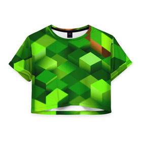 Женская футболка 3D укороченная с принтом Minecraft в Тюмени, 100% полиэстер | круглая горловина, длина футболки до линии талии, рукава с отворотами | green | зеленый