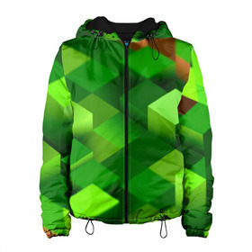 Женская куртка 3D с принтом Minecraft в Тюмени, ткань верха — 100% полиэстер, подклад — флис | прямой крой, подол и капюшон оформлены резинкой с фиксаторами, два кармана без застежек по бокам, один большой потайной карман на груди. Карман на груди застегивается на липучку | green | зеленый
