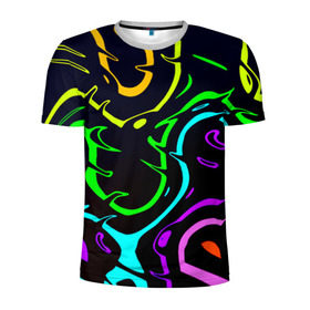 Мужская футболка 3D спортивная с принтом Арт метрика в Тюмени, 100% полиэстер с улучшенными характеристиками | приталенный силуэт, круглая горловина, широкие плечи, сужается к линии бедра | крги на воде | разводы | разноцветный | яркий