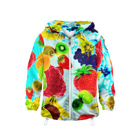 Детская ветровка 3D с принтом Коктейль в Тюмени, 100% полиэстер | подол и капюшон оформлены резинкой с фиксаторами, по бокам два кармана без застежек, один потайной карман на груди | Тематика изображения на принте: лето | фрукты | цветной | ягоды | яркий