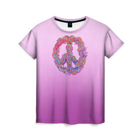 Женская футболка 3D с принтом Хиппи 1 в Тюмени, 100% полиэфир ( синтетическое хлопкоподобное полотно) | прямой крой, круглый вырез горловины, длина до линии бедер | hippie | peace | пацифик | хиппи