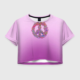 Женская футболка 3D укороченная с принтом Хиппи 1 в Тюмени, 100% полиэстер | круглая горловина, длина футболки до линии талии, рукава с отворотами | hippie | peace | пацифик | хиппи