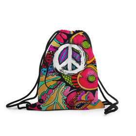 Рюкзак-мешок 3D с принтом Хиппи 2 в Тюмени, 100% полиэстер | плотность ткани — 200 г/м2, размер — 35 х 45 см; лямки — толстые шнурки, застежка на шнуровке, без карманов и подкладки | hippie | peace | пацифик | хиппи