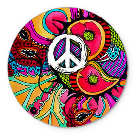 Коврик круглый с принтом Хиппи 2 в Тюмени, резина и полиэстер | круглая форма, изображение наносится на всю лицевую часть | hippie | peace | пацифик | хиппи