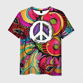 Мужская футболка 3D с принтом Хиппи 2 в Тюмени, 100% полиэфир | прямой крой, круглый вырез горловины, длина до линии бедер | Тематика изображения на принте: hippie | peace | пацифик | хиппи