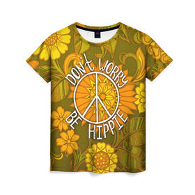 Женская футболка 3D с принтом Хиппи 4 в Тюмени, 100% полиэфир ( синтетическое хлопкоподобное полотно) | прямой крой, круглый вырез горловины, длина до линии бедер | hippie | peace | пацифик | хиппи
