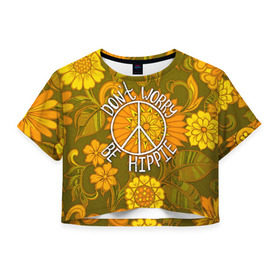 Женская футболка 3D укороченная с принтом Хиппи 4 в Тюмени, 100% полиэстер | круглая горловина, длина футболки до линии талии, рукава с отворотами | hippie | peace | пацифик | хиппи