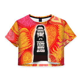 Женская футболка 3D укороченная с принтом Хиппи 5 в Тюмени, 100% полиэстер | круглая горловина, длина футболки до линии талии, рукава с отворотами | hippie | peace | пацифик | хиппи