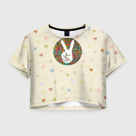 Женская футболка 3D укороченная с принтом Хиппи 6 в Тюмени, 100% полиэстер | круглая горловина, длина футболки до линии талии, рукава с отворотами | hippie | peace | пацифик | хиппи