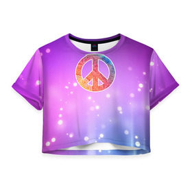 Женская футболка 3D укороченная с принтом Хиппи 8 в Тюмени, 100% полиэстер | круглая горловина, длина футболки до линии талии, рукава с отворотами | hippie | peace | пацифик | хиппи
