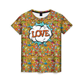 Женская футболка 3D с принтом Поп-арт 1 в Тюмени, 100% полиэфир ( синтетическое хлопкоподобное полотно) | прямой крой, круглый вырез горловины, длина до линии бедер | love | pop art | искусство | комикс | любовь | поп арт