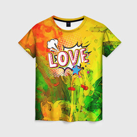 Женская футболка 3D с принтом Поп-арт 4 в Тюмени, 100% полиэфир ( синтетическое хлопкоподобное полотно) | прямой крой, круглый вырез горловины, длина до линии бедер | love | pop art | искусство | комикс | любовь | поп арт