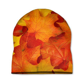 Шапка 3D с принтом Кленовые листья в Тюмени, 100% полиэстер | универсальный размер, печать по всей поверхности изделия | дары осени | жёлтый | золотой | клён | краски | красный | красота | листва | листья | наряд | оранжевый | осень | покров | природа