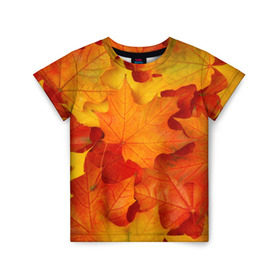 Детская футболка 3D с принтом Кленовые листья в Тюмени, 100% гипоаллергенный полиэфир | прямой крой, круглый вырез горловины, длина до линии бедер, чуть спущенное плечо, ткань немного тянется | дары осени | жёлтый | золотой | клён | краски | красный | красота | листва | листья | наряд | оранжевый | осень | покров | природа
