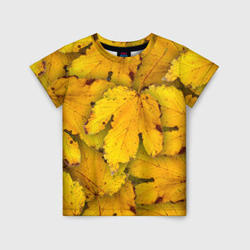 Детская футболка 3D с принтом Жёлтые листья в Тюмени, 100% гипоаллергенный полиэфир | прямой крой, круглый вырез горловины, длина до линии бедер, чуть спущенное плечо, ткань немного тянется | жёлтый | золотой | клён | красота | листва | листья | наряд | осень | осина | покров | природа